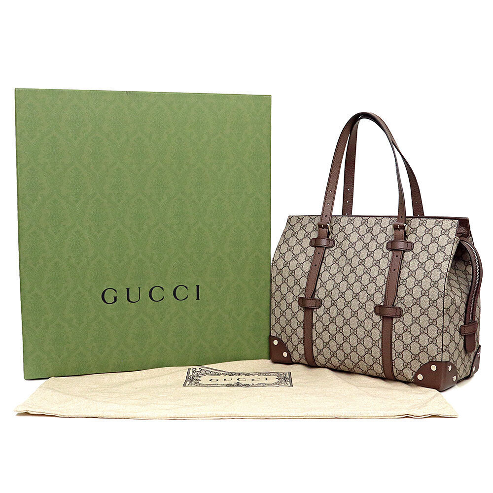 Gucci Brown Tote Bag Supreme GG Leather Canvas